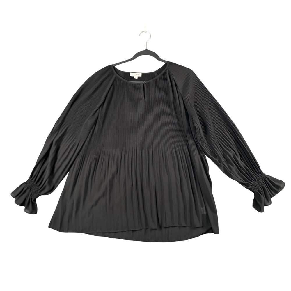 Umgee Black Pleated Tunic Top Women's S Keyhole‎ Long Sleeve Boho Chic